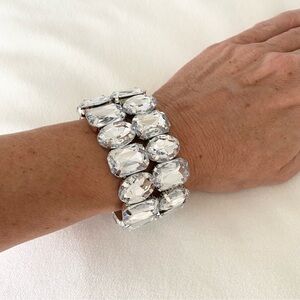 Bling Rhinestone Silver Chunky Statement Bracelet stretch New